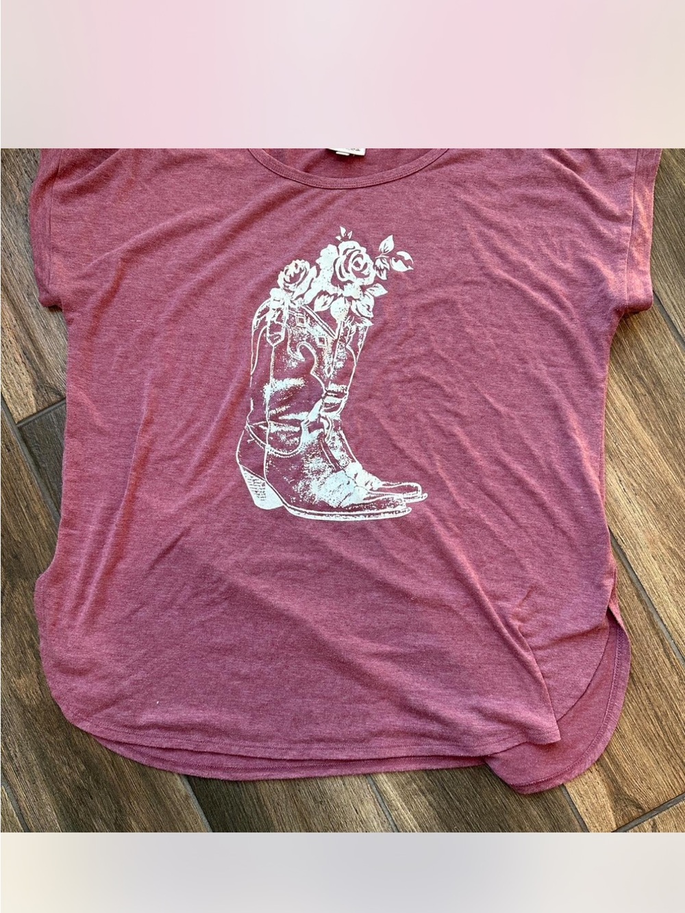 Truself Maroon Graphic COWGIRL BOOT Tee with White Floral Print